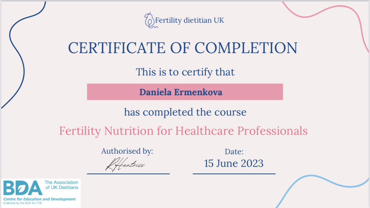 Fertility Nutrition certificate