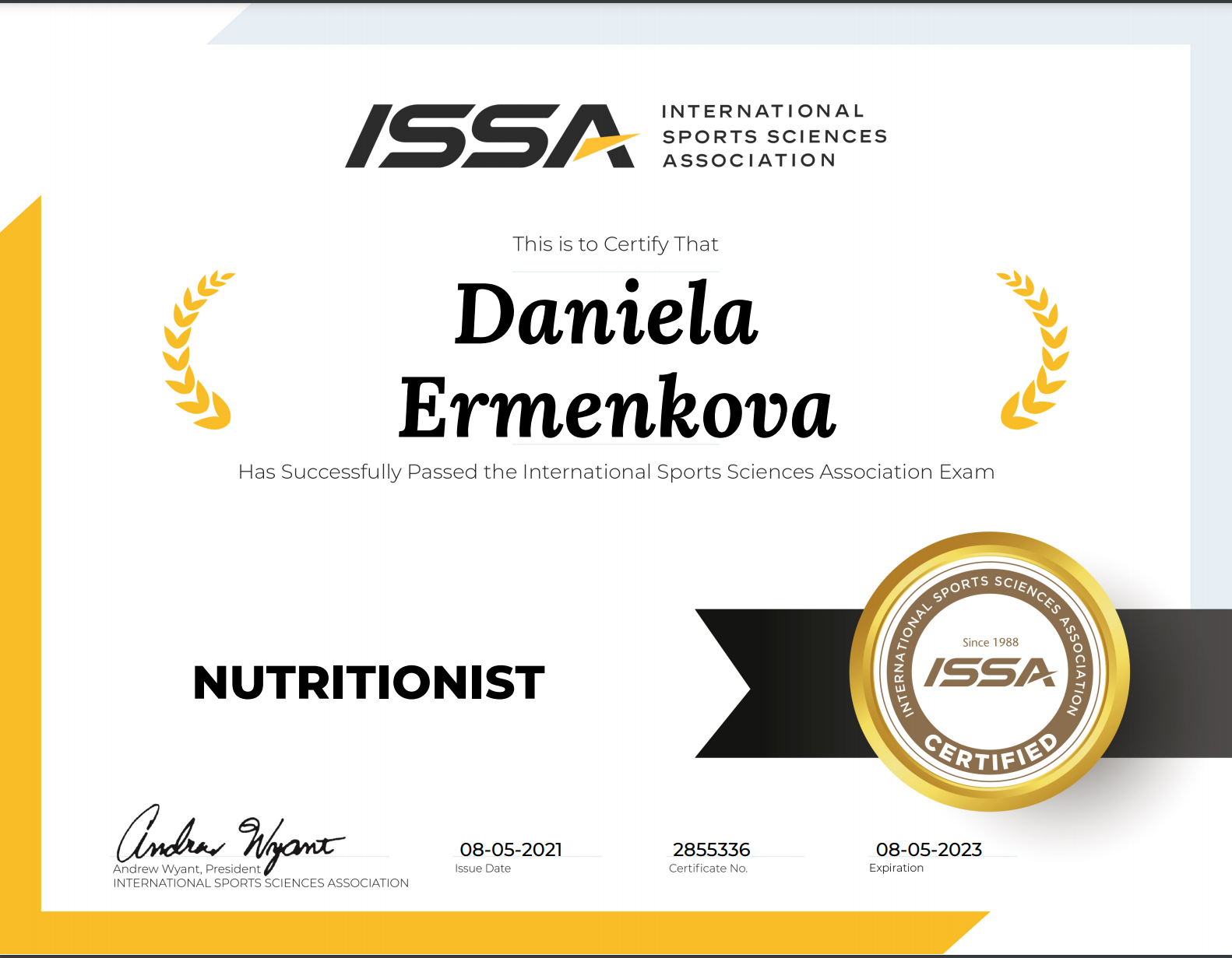 ISSA Nutritionist certificate