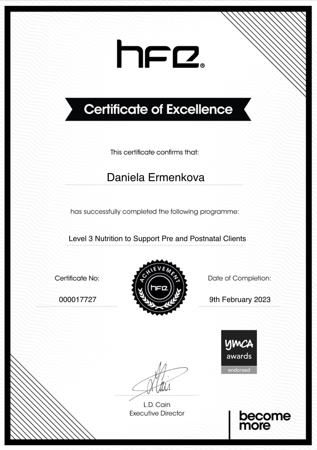 Level 3 Nutrition to Support Pre and Postnatal Clients certificate