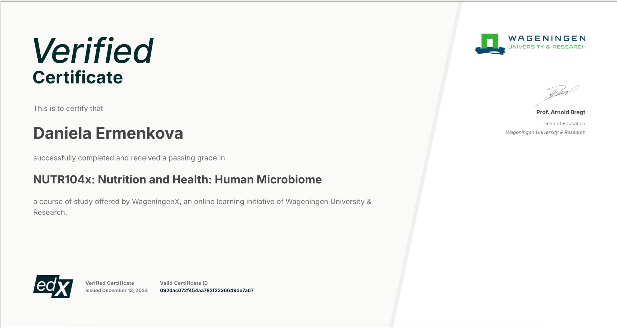 Wageningen Human Microbiome certificate